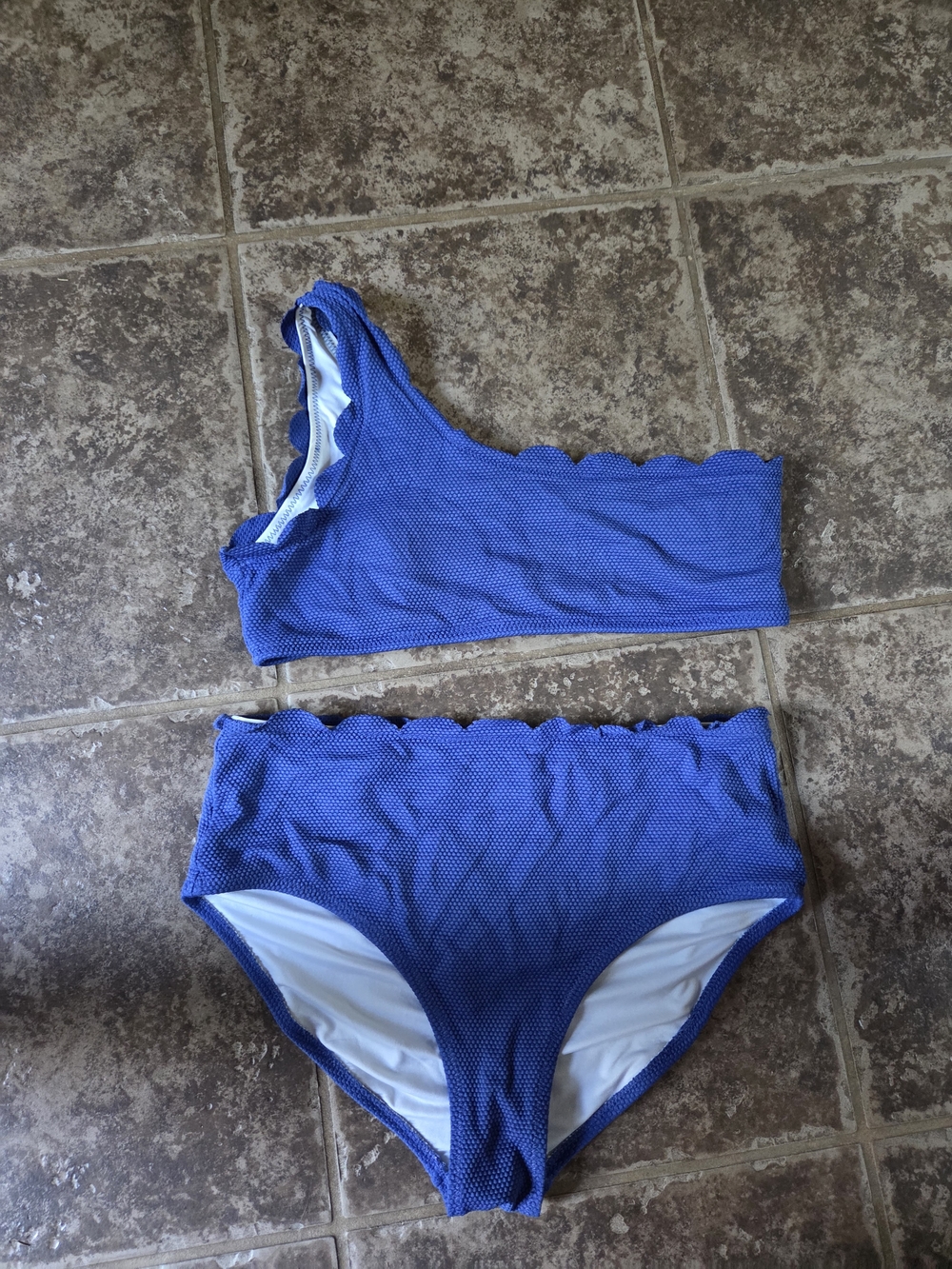 Old Navy Blue Scallop One-Shoulder Textured Bikini Set Size Girls XL (14-16)
